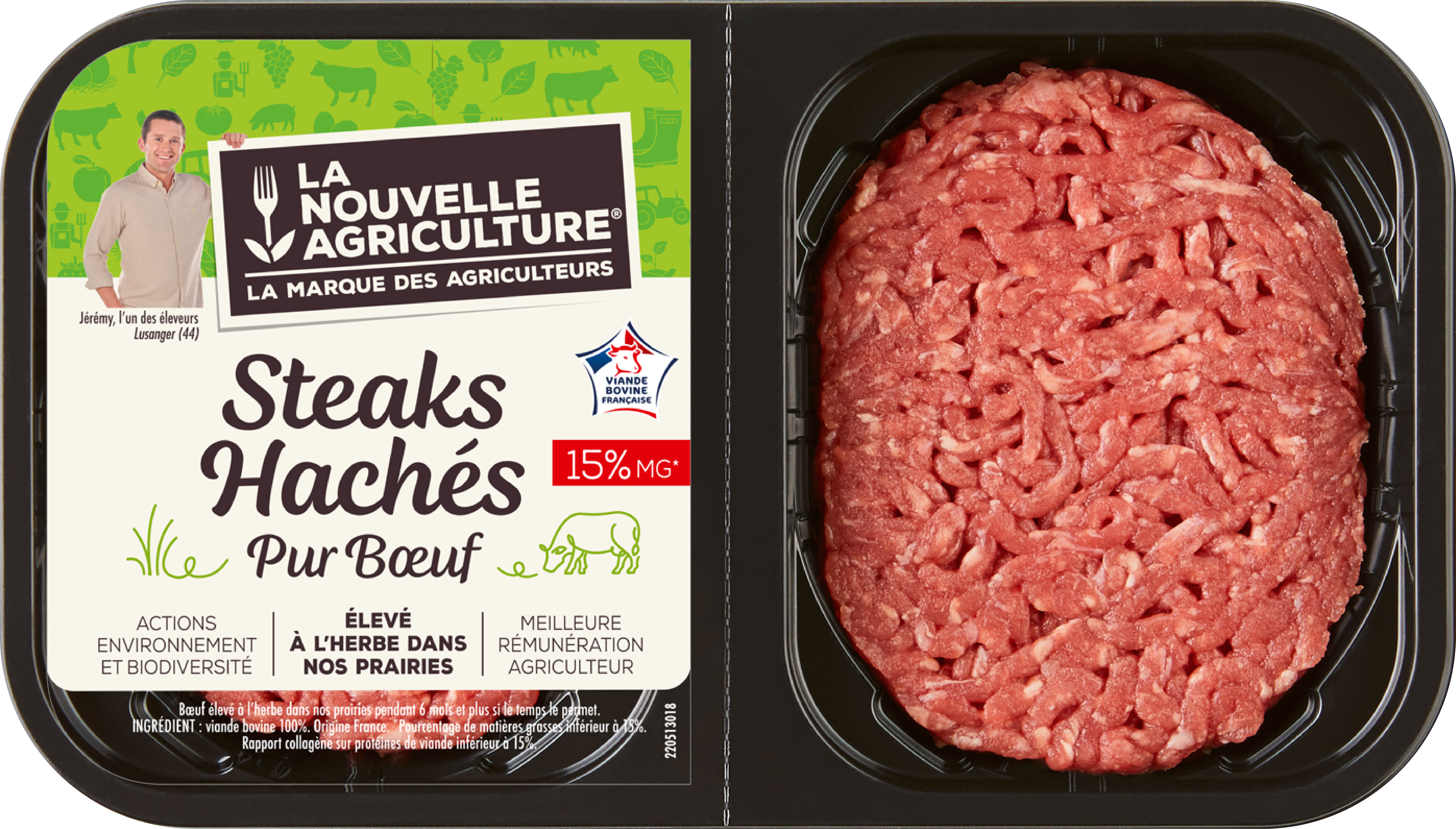 Pack produit de Steaks hachés pur Bœuf 15% de matière grasse La Nouvelle Agriculture