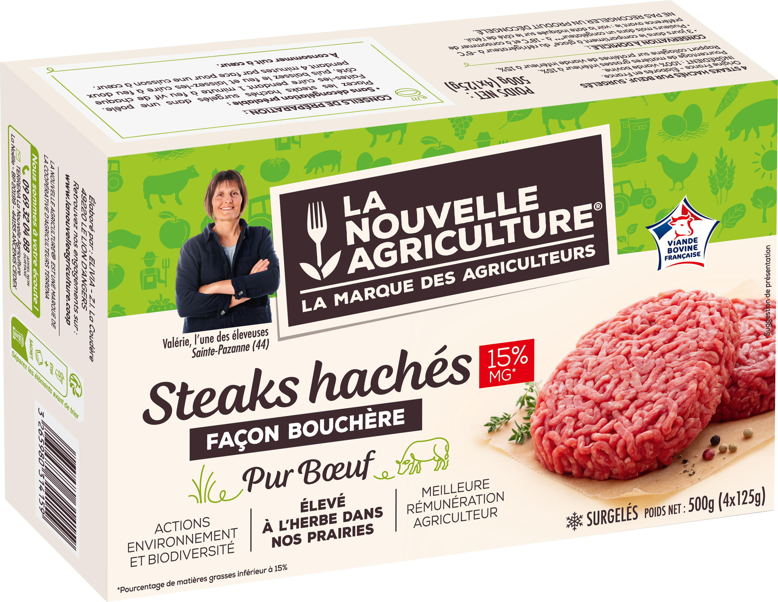 Pack produit de Steaks hachés pur Bœuf façon bouchère surgelés La Nouvelle Agriculture