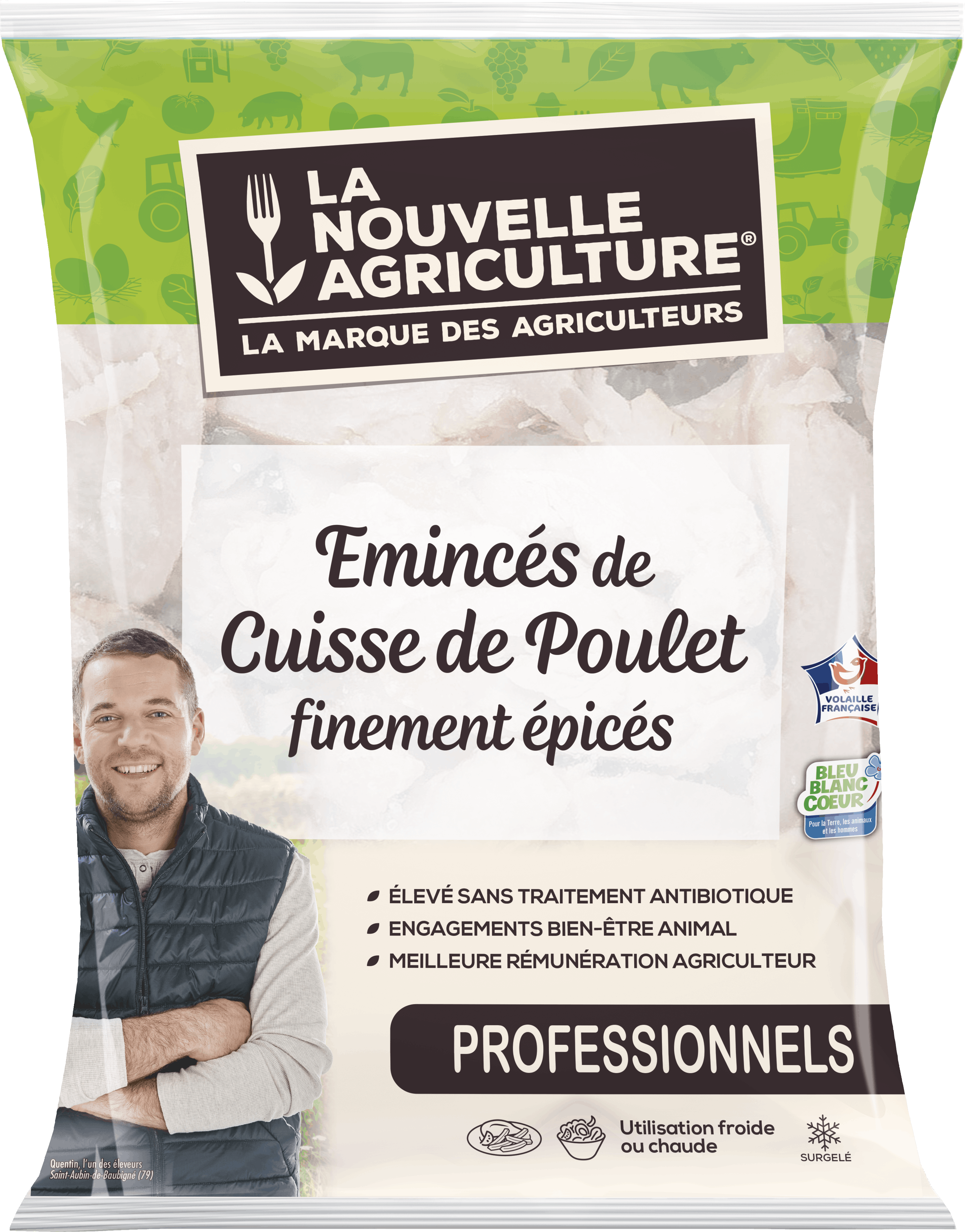 Pack produit d'émincés de cuisse de poulet finement épicés La Nouvelle Agriculture Professionnels